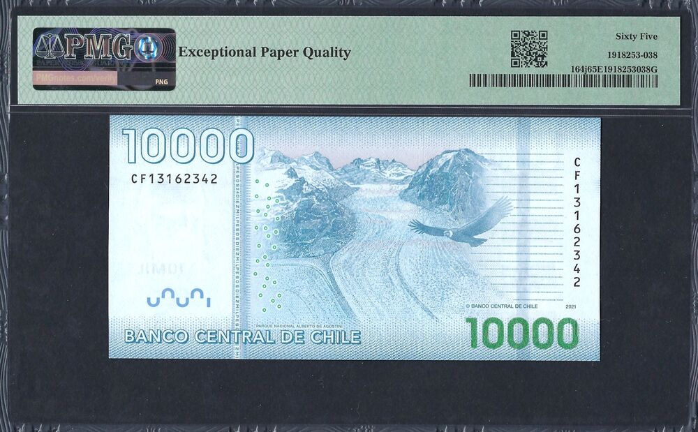 Chile - 10.000 Pesos 2021 - Pick # 164j - PMG 65 EPQ