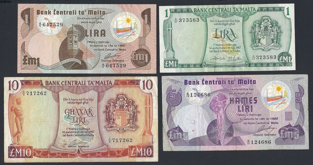 Malta - Group of 4 notes - Circulated grades