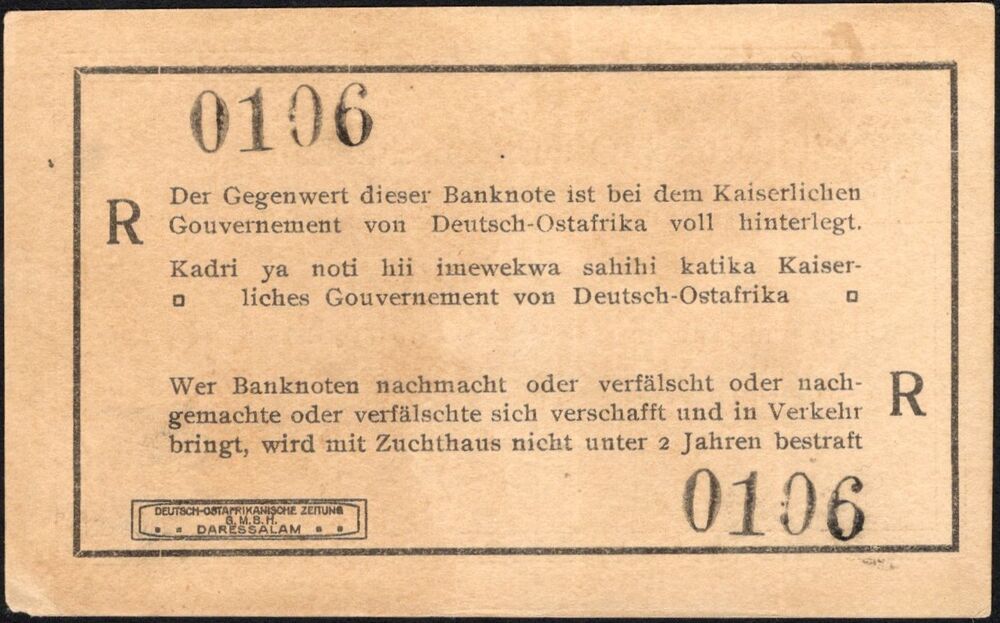 German East Africa - 1 Mark 1915 - Pick # 9Ab - XF