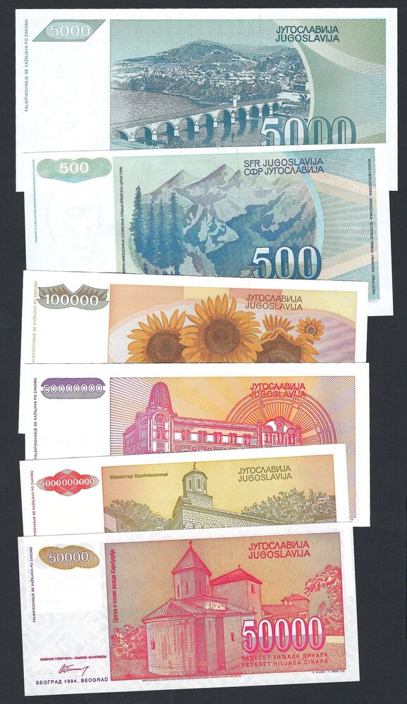 Yugoslavia - Group of 6 Replacements - UNC