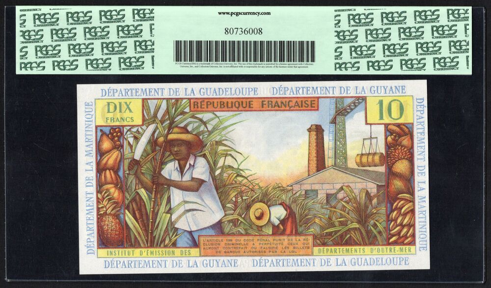 French Antilles - 10 Francs 1964 - Pick # 8b - PCGS 64 PPQ