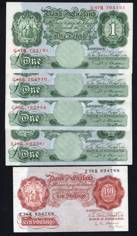 Great Britain - Brittania Series, 5 notes 1948-1960 - Pick # 368c & 369b