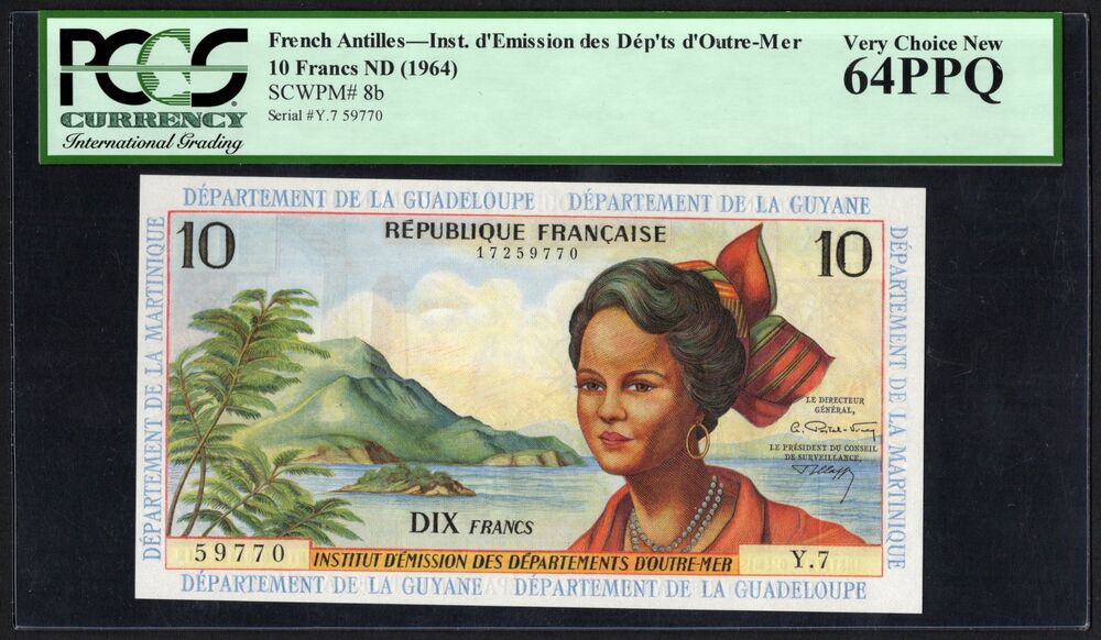 French Antilles - 10 Francs 1964 - Pick # 8b - PCGS 64 PPQ