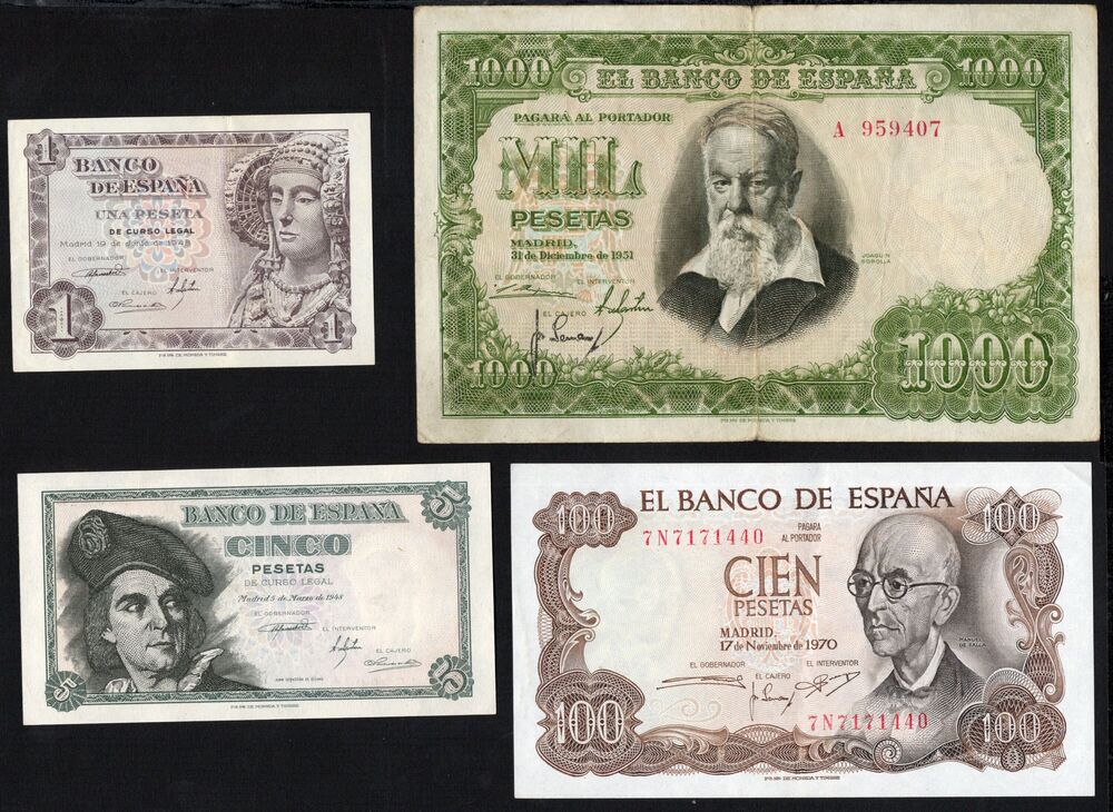 Spain - Group of 4 notes 1948-1970 - VF to AU