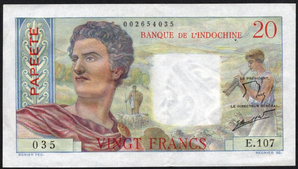 Tahiti - 20 Francs 1951 - Pick # 21c - XF