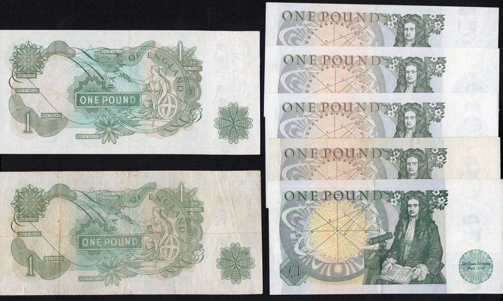 Great Britain - 5 x 1 Pound QEII - Pick # 374 & 377