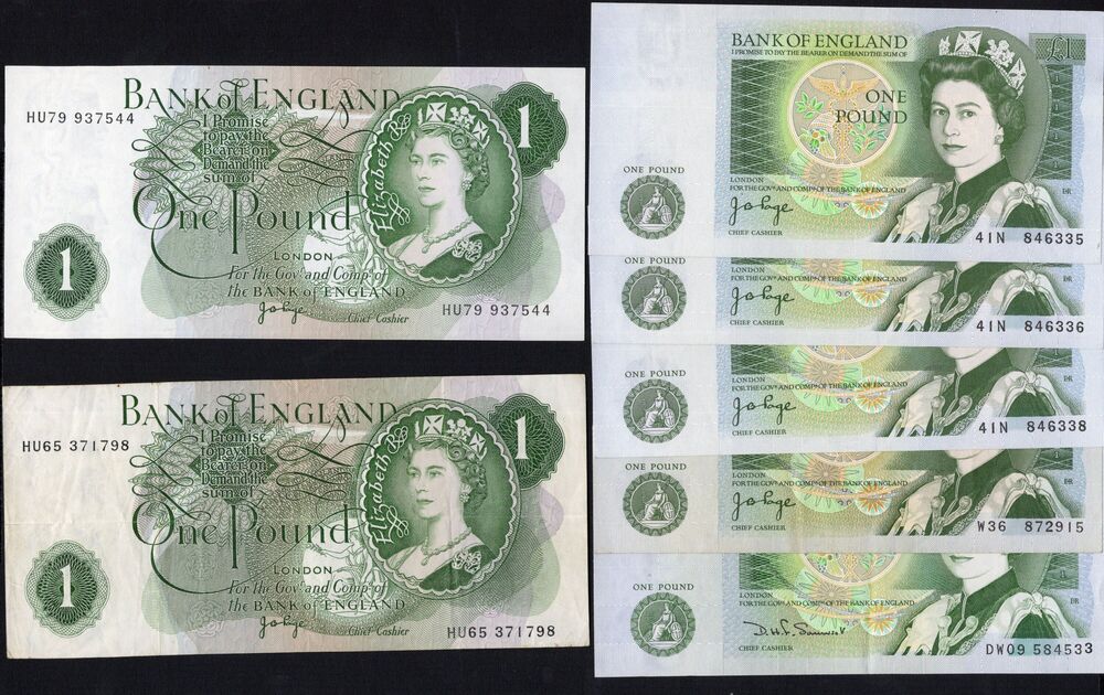 Great Britain - 5 x 1 Pound QEII - Pick # 374 & 377