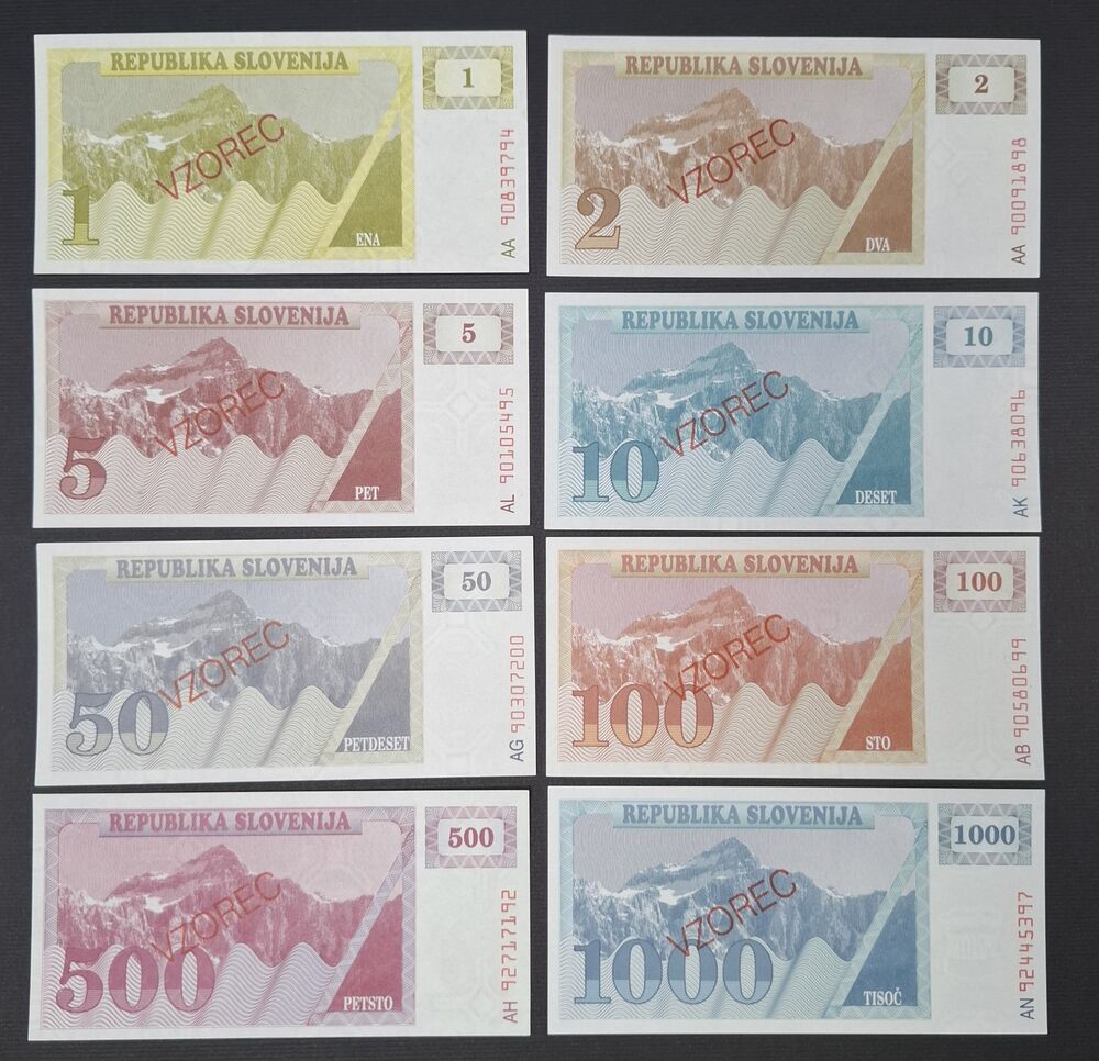 Slovenia - 8 Specimen notes 1990/92 - AU/UNC