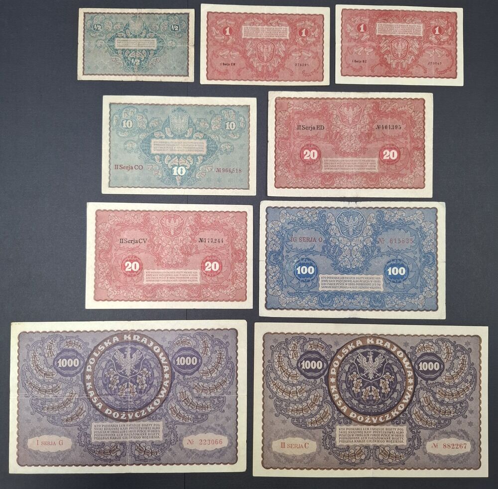 Poland - Group of 9 notes 1919 - Average VF