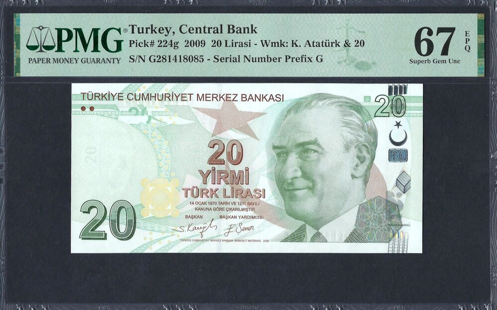 Turkey - 20 Lira 2009 - Pick # 224g - PMG 67 EPQ