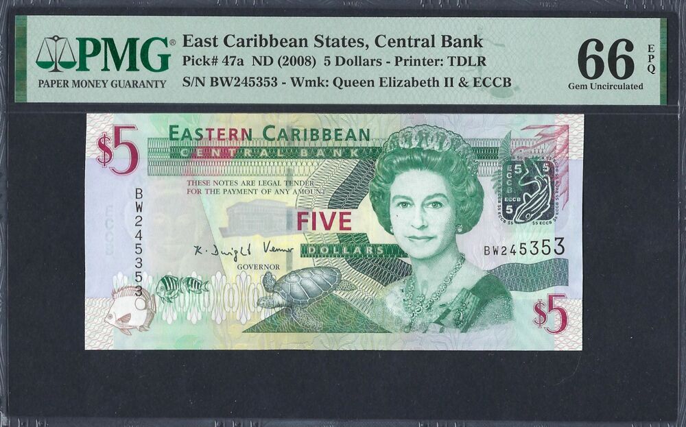 East Caribbean States - 5 Dollars 2008 - Pick # 47a - PMG 66 EPQ