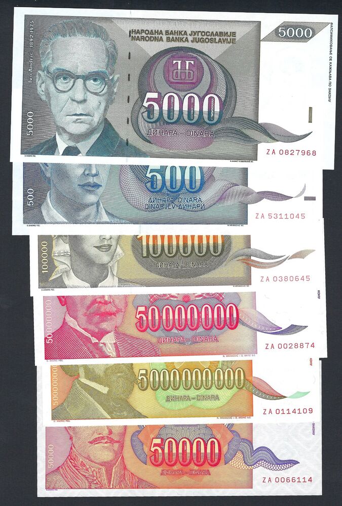 Yugoslavia - Group of 6 Replacements - UNC