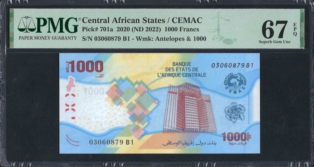 Central African States - 1000 Francs 2020 - Pick # 701a - PMG 67 EPQ