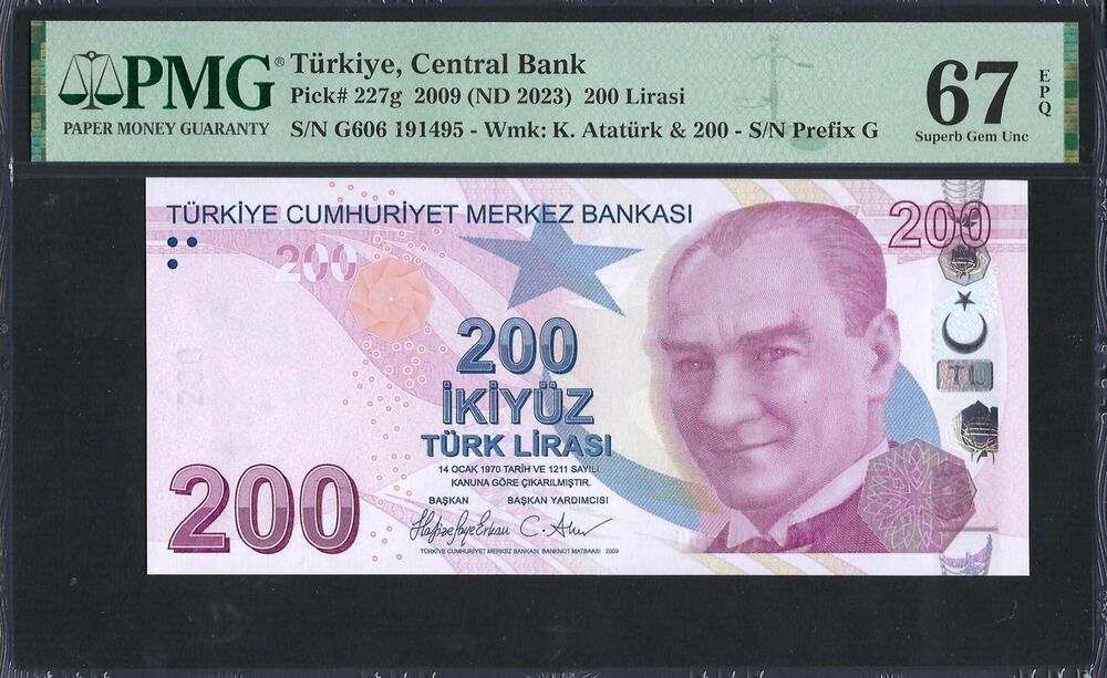Turkey - 200 Lira 2009 - Pick # 227g - PMG 67 EPQ