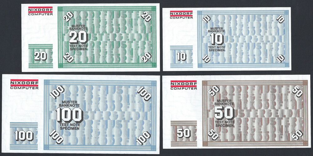  Germany - 4 x Cash machine Test Notes 1980's - XF to UNC