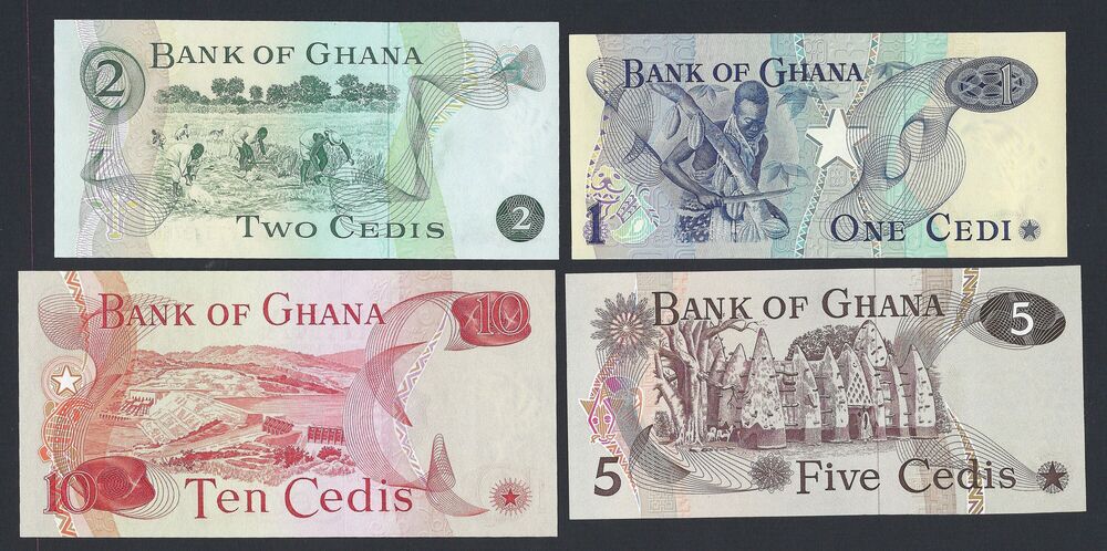 Ghana - 1, 2, 5 & 10 Cedis 1976/78 - Pick # 13/16 - UNC