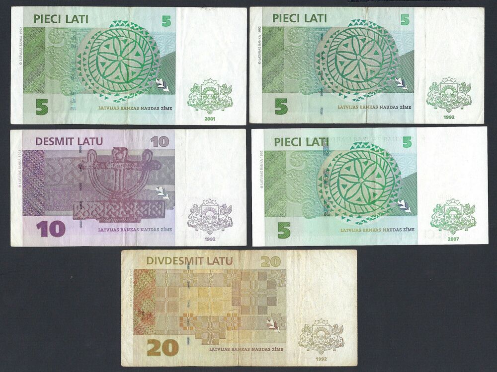 Latvia - Group of 5 notes 1992/2007 - Circulated grades