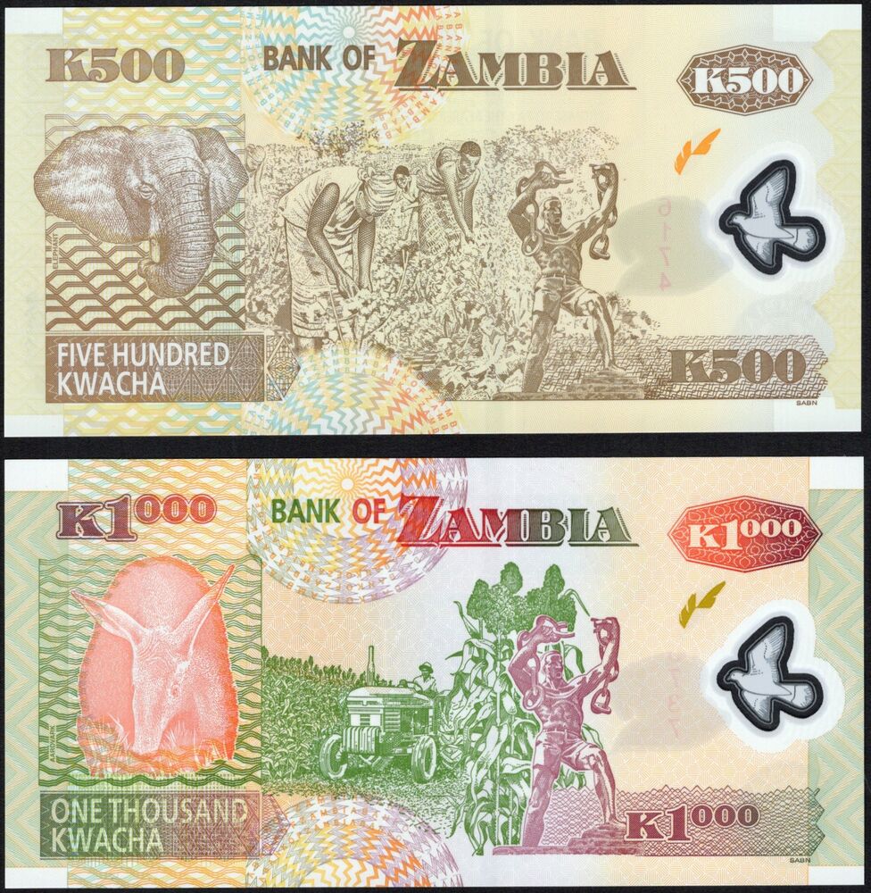 Zambia - 500 and 1000 Kwacha 2008-2009 - Replacements - Pick # 43* & 44* - UNC