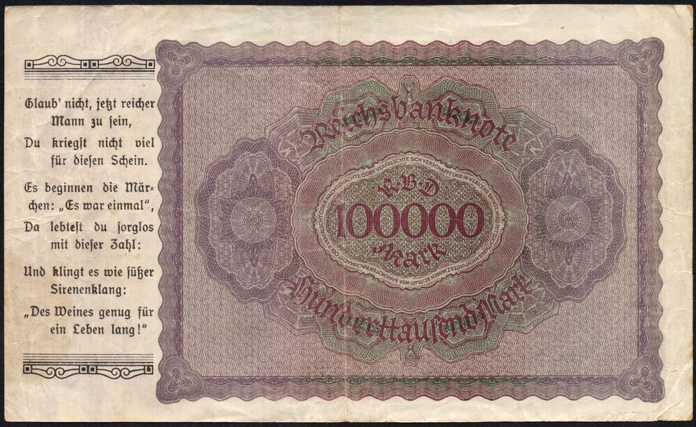 Germany - 100.000 Mark 1923 - Advertisement Note - Pick # 83 - aVF