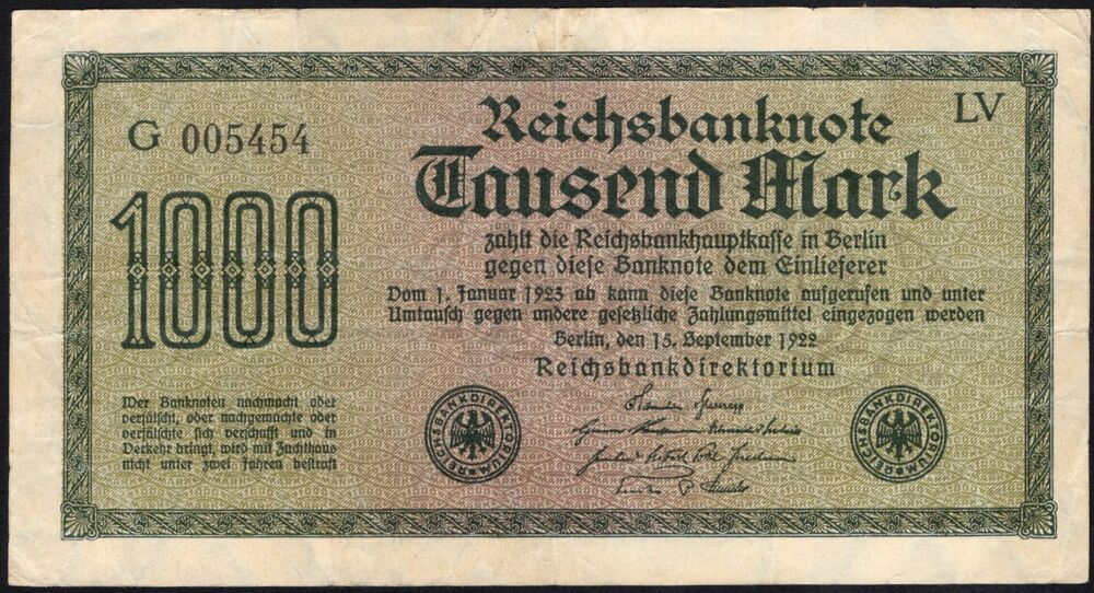 Germany - 1.000 Mark 1922 - Pick # 76 - Advertisement Note - F/VF