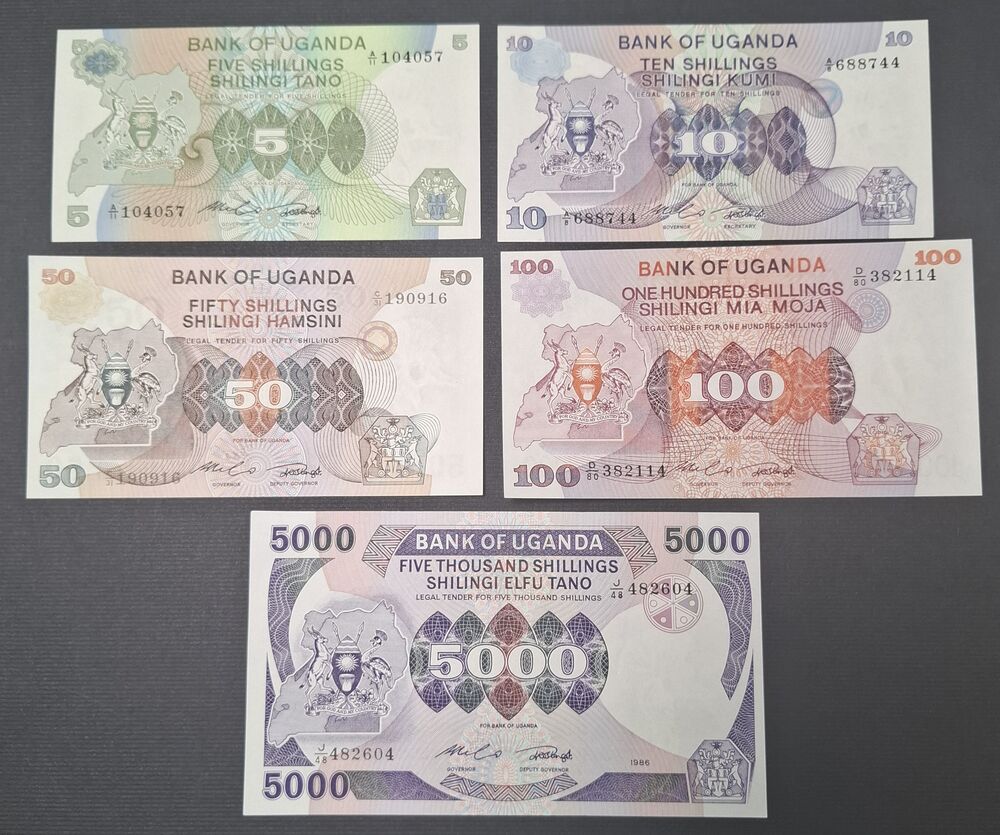 Uganda - Group of 5 notes 1982/86 - UNC