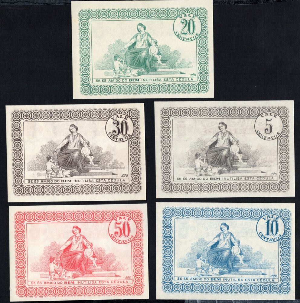 Portugal, Hospital Money - 5, 10, 20, 30 and 50 Centavos ca. 1920 - Pick # NL - UNC