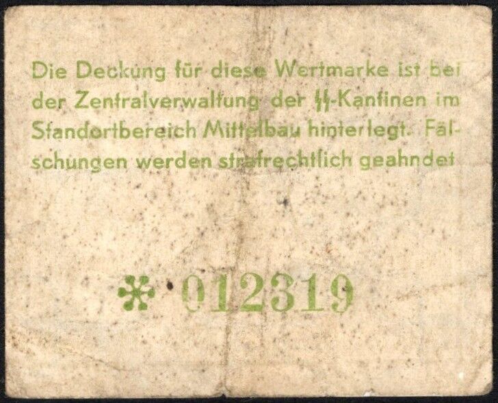 Germany, POW Camp Money - Concentration Camp Mittelbau, 0.10 RM 1944 - Fine