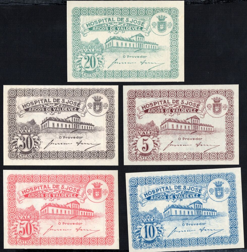 Portugal, Hospital Money - 5, 10, 20, 30 and 50 Centavos ca. 1920 - Pick # NL - UNC