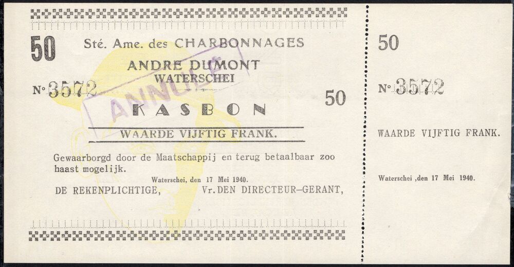 Belgium, Waterschei - 50 Frank 1940 - Pick # NL - AU