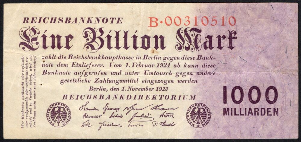Germany - 1 Billion Mark 1923 - Pick # 129 - aVF (ph)