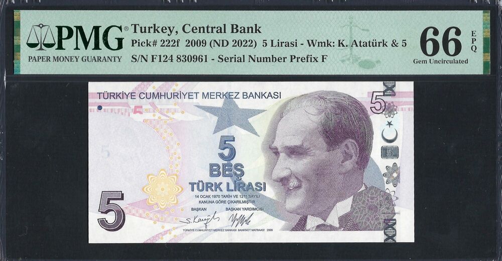 Turkey - 5 Lira 2009 - Pick # 222f - PMG 66 EPQ