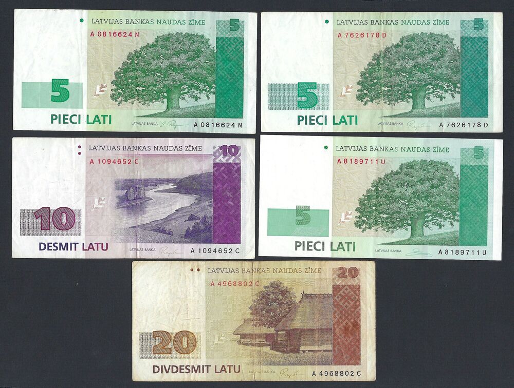 Latvia - Group of 5 notes 1992/2007 - Circulated grades