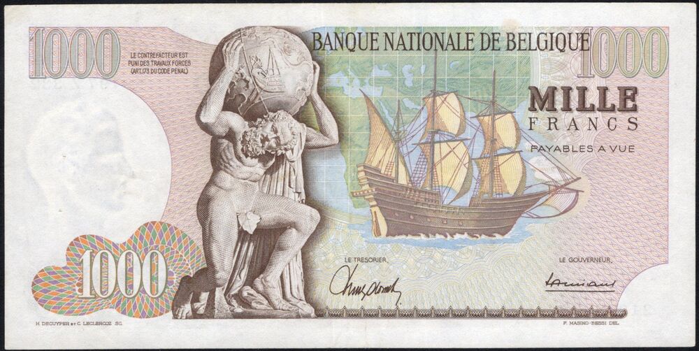 Belgium - 1000 Francs 1967 - Pick # 136 - VF (ph)