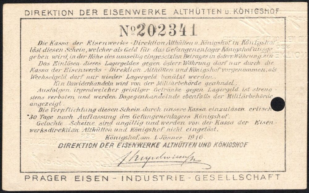 Austria, POW Camp Money - 20 Heller 1916 - AU