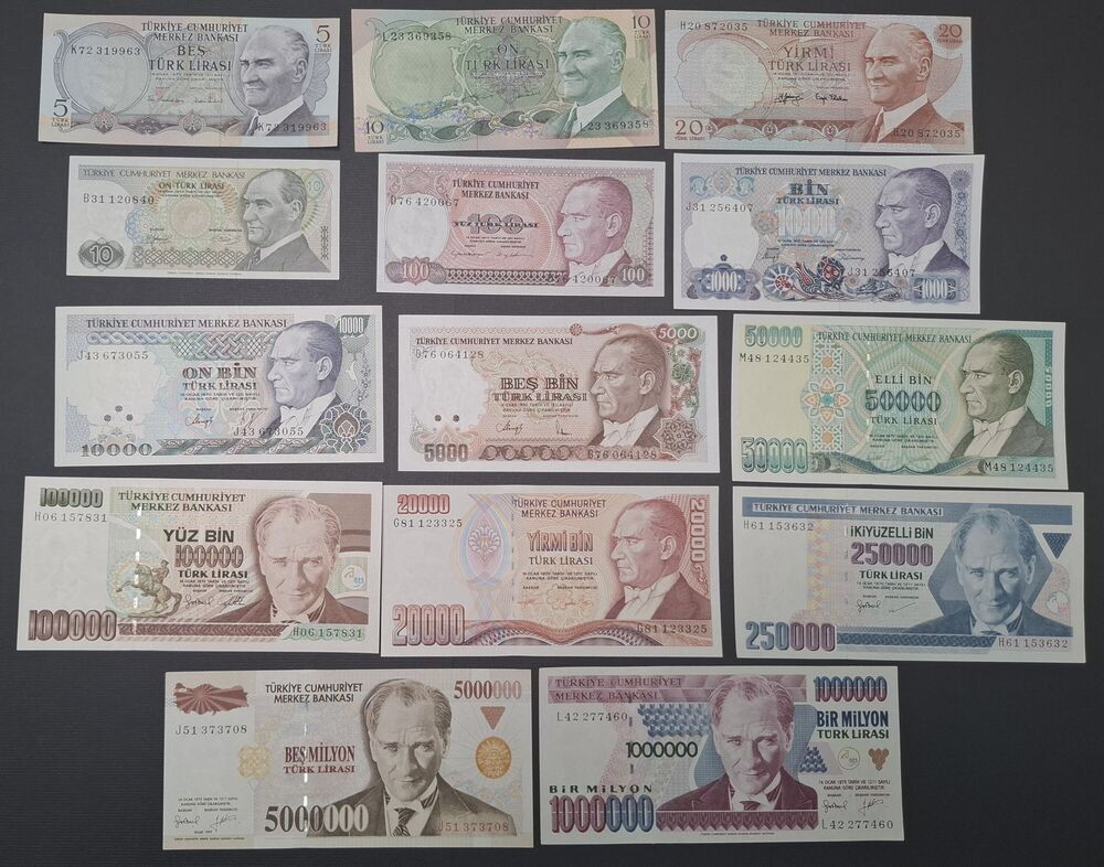 Turkey - Group of 14 notes depicting Atatürk  - UNC