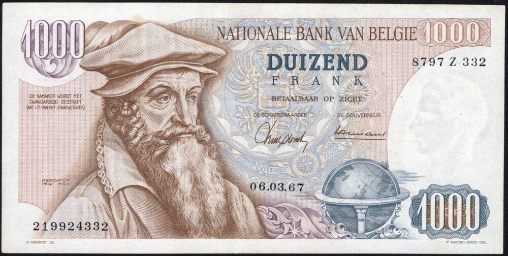 Belgium - 1000 Francs 1967 - Pick # 136 - VF (ph)