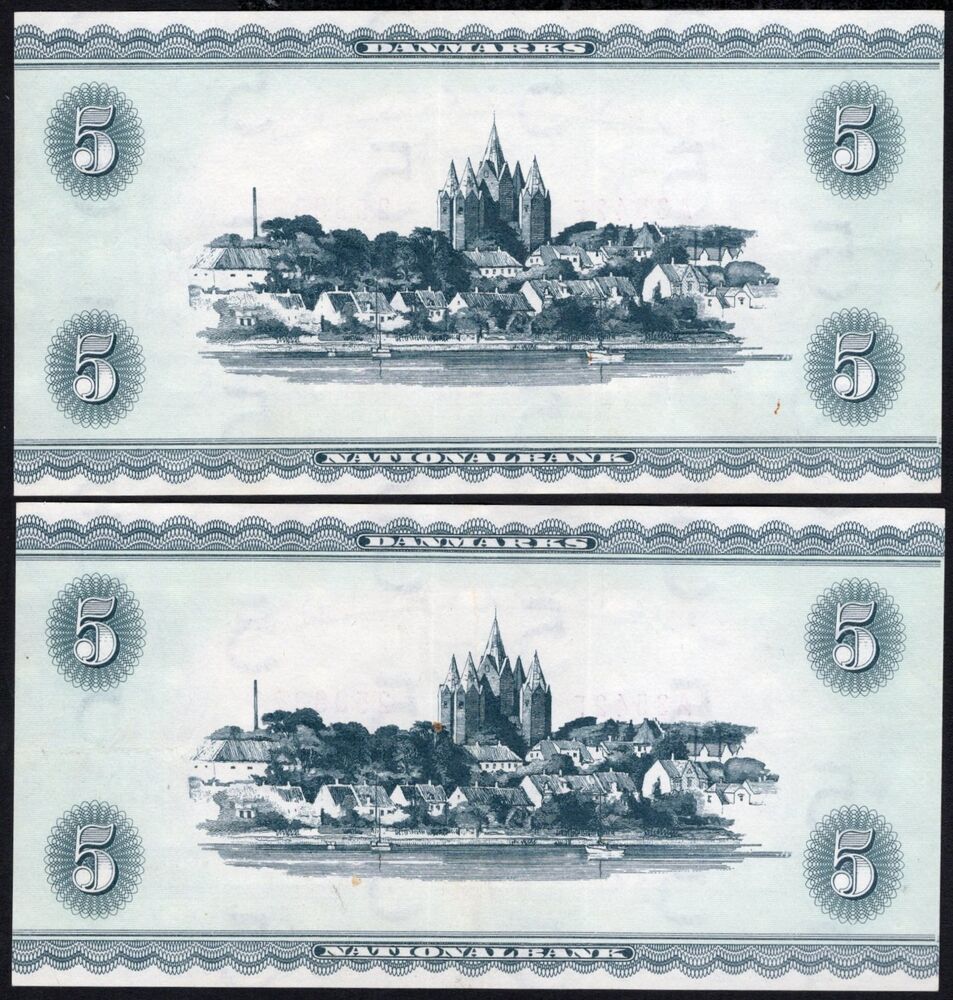 Denmark - 2 x 5 Kroner 1954 - Pick # 42e - Consecutive - VF/XF