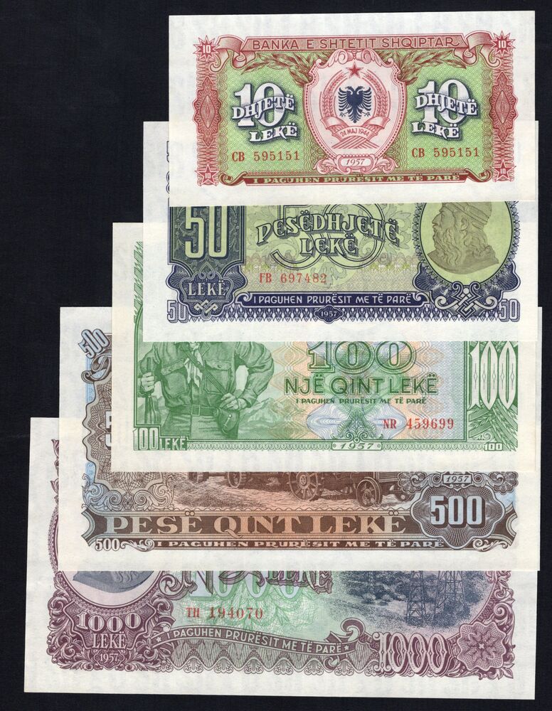 Albania - 10 to 1000 Lek 1957 - Pick # 28-32 - AU/UNC