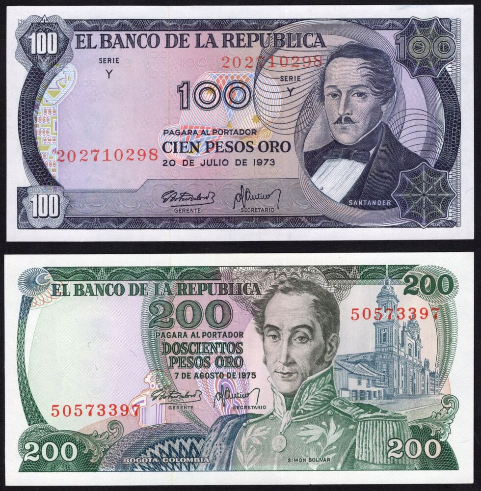 Colombia - 100 & 200 Pesos Oro 1973-1975 - Pick # 415 and 417 - AU/UNC