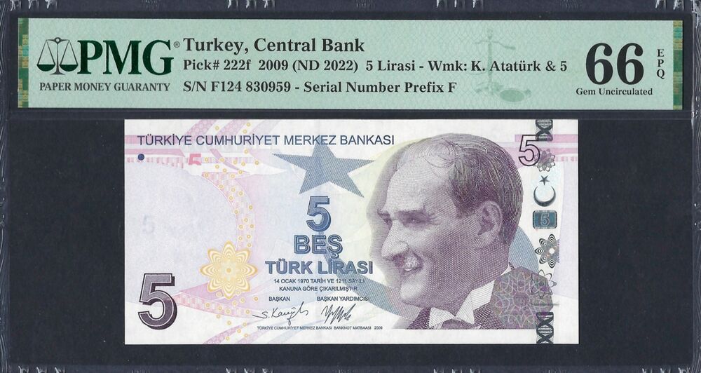 Turkey - 5 Lira 2009 - Pick # 222f - PMG 66 EPQ