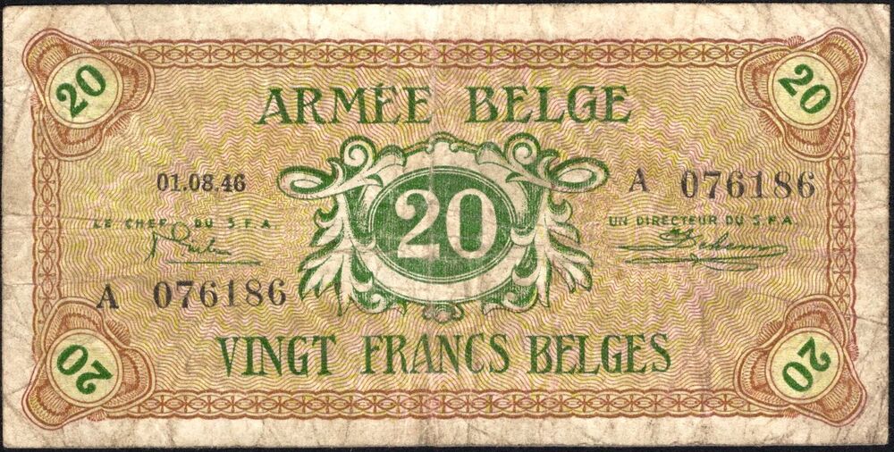 Belgium, Army - 20 Francs 1946 - Pick # M5 - aFine