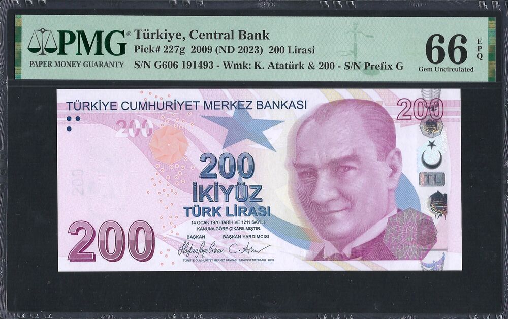 Turkey - 200 Lira 2009 - Pick # 227g - PMG 66 EPQ