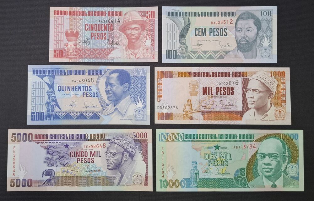 Guinea-Bissau - Group of 6 notes 1990/93 - UNC
