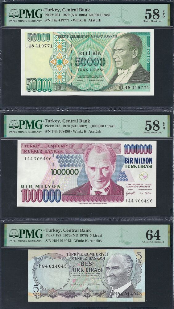 Turkey - Group of 3 PMG graded notes