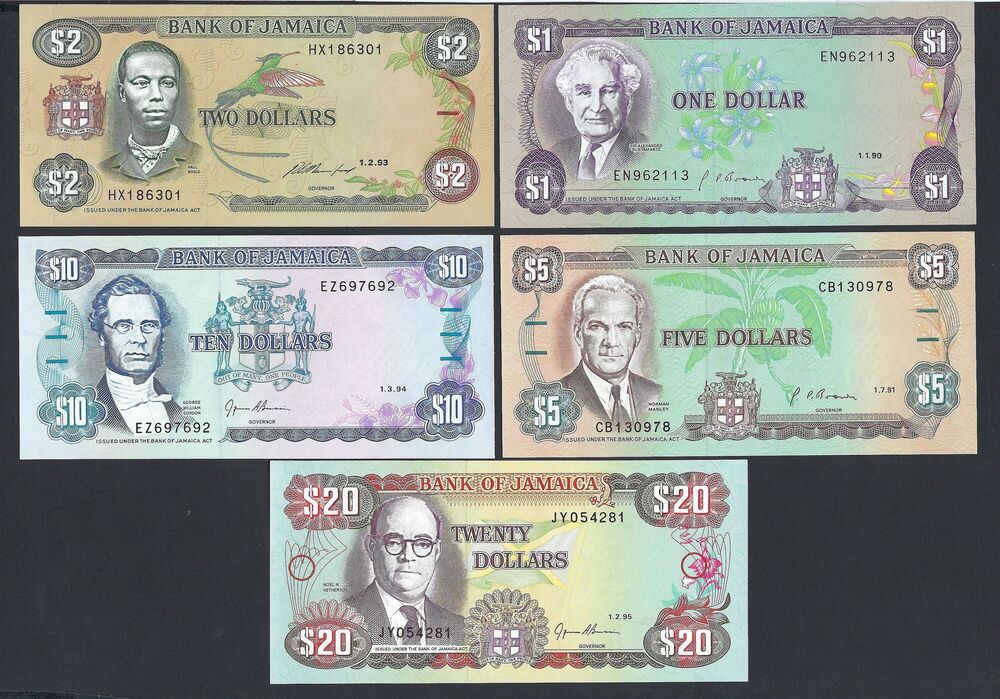 Jamaica - Series of 5 notes 1990/95 - UNC
