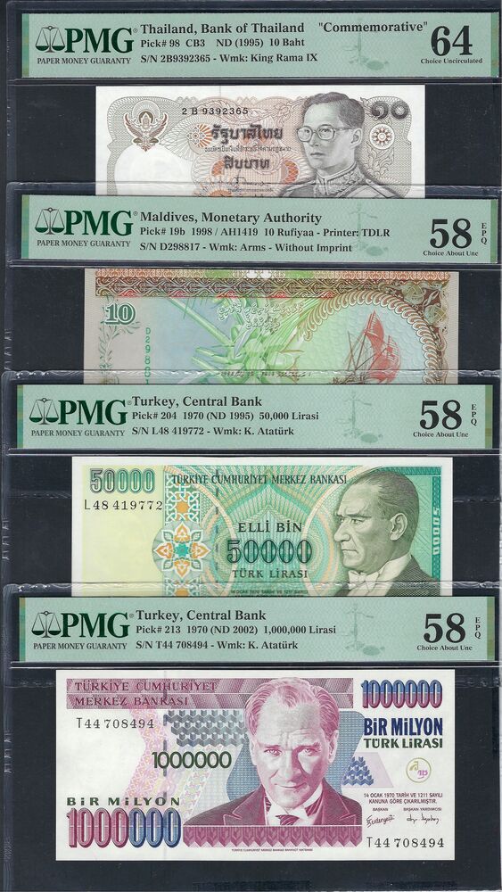 Group of 4 PMG graded notes, Asia (2)