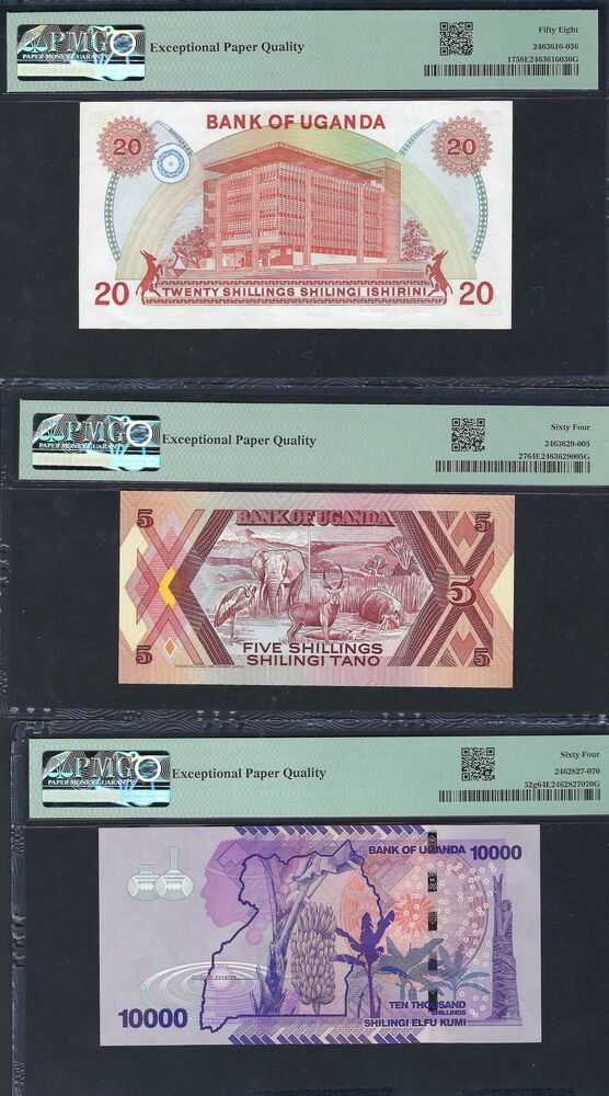Uganda - Group of 3 PMG graded notes