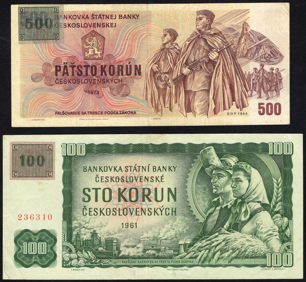 Czechia - 100 and 500 Korun 1993 - Pick # 1 & 2 - VF