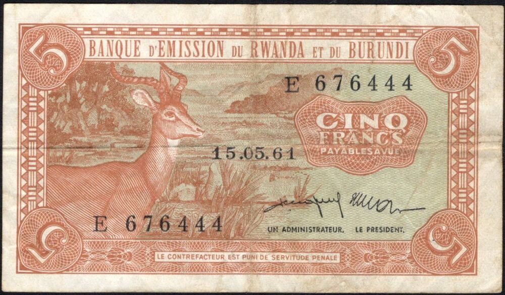 Rwanda-Burundi - 5 Francs 1961 - Pick # 1a - aVF