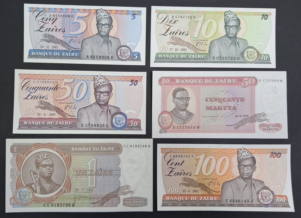 Zaire - Group of 6 notes 1979/85 - UNC